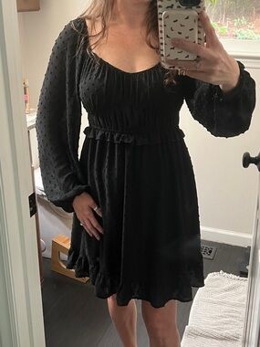 Altar'd State Black Swiss Dot Long-Sleeve Mini Dress